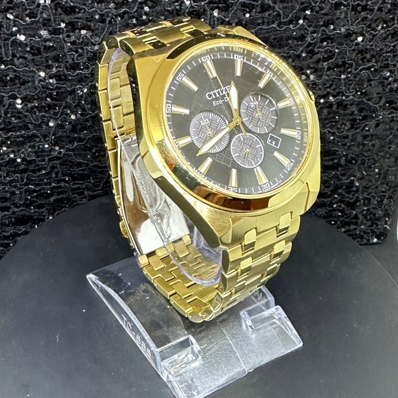 Men's Gold (WOT) Black Faced Citizen Echo Drive Chronograph with Date - Picture 4 of 4